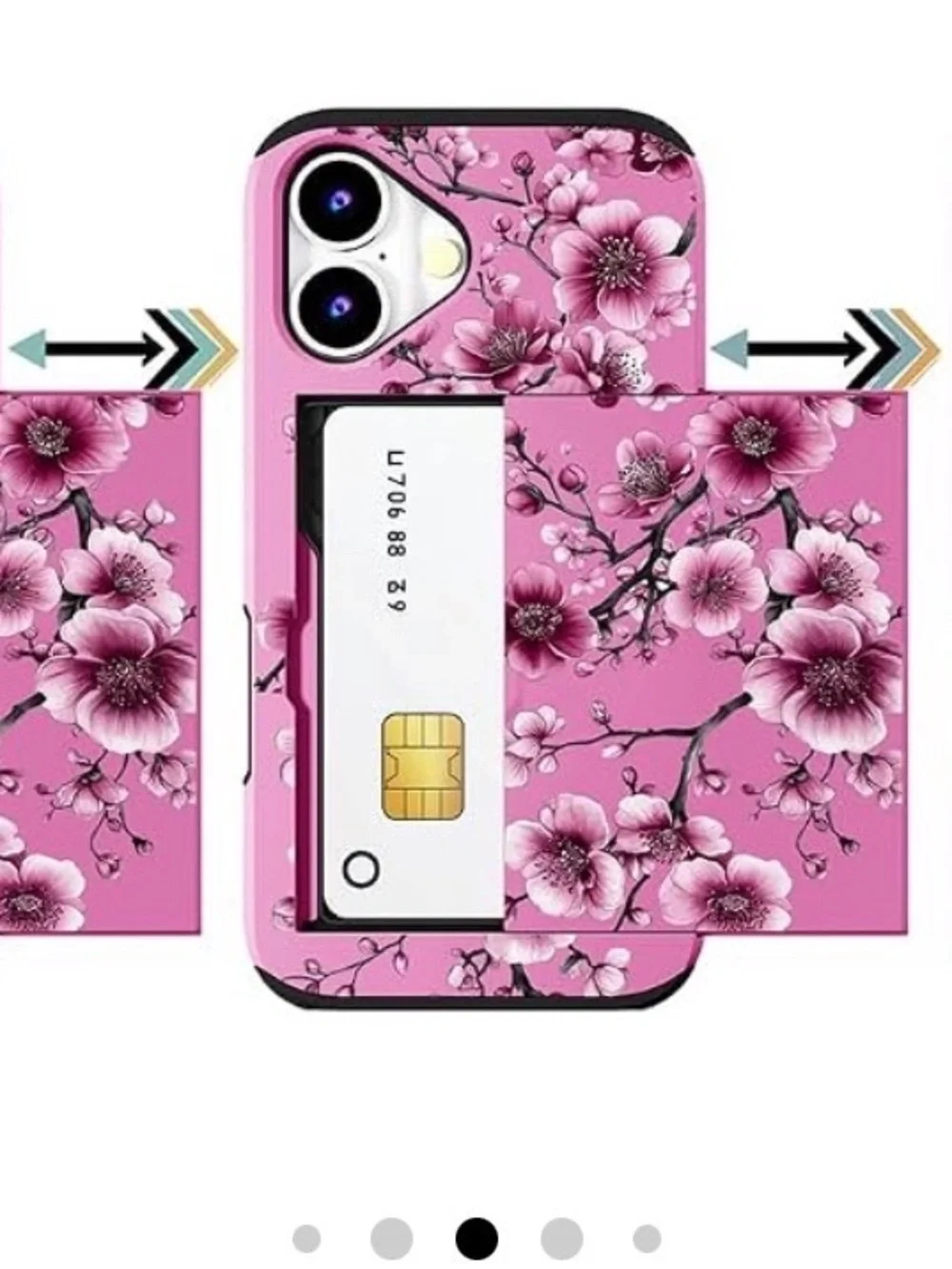 Pink Floral Card Slot Phone Case for Cell Phones